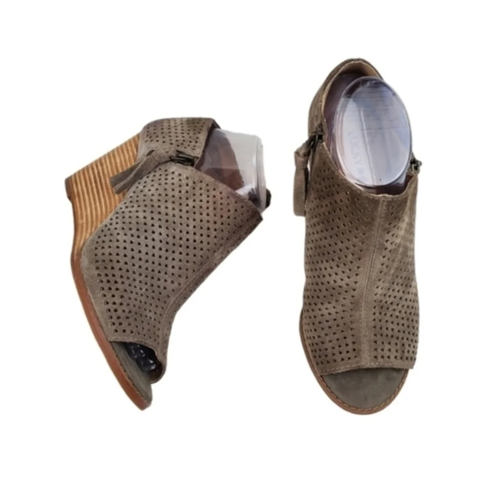 Lucky brand Jabilo leather open toe wedge ankle bootie